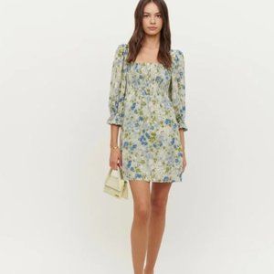 Reformation Women's Zaria Mini Dress Amie Smocked Floral Cottagecore Medium